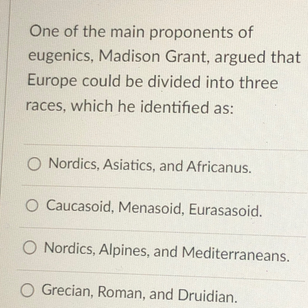Solved One of the main proponents of eugenics, Madison | Chegg.com