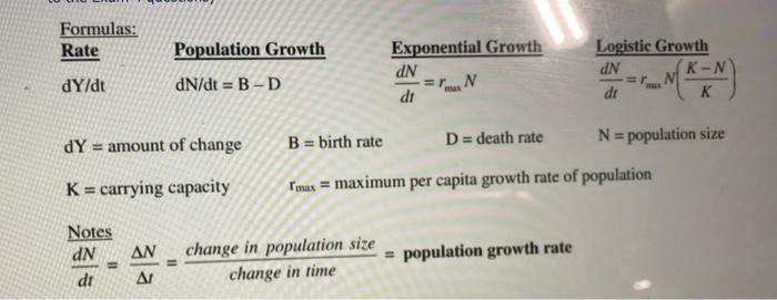 Solved Formulas Rate Population Growth DN dt B D Chegg