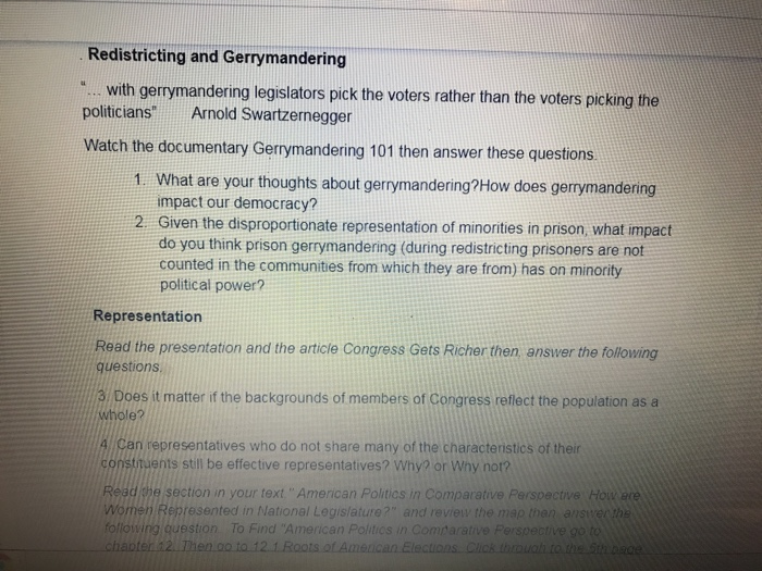 Solved Redistricting And Gerrymandering ...with | Chegg.com