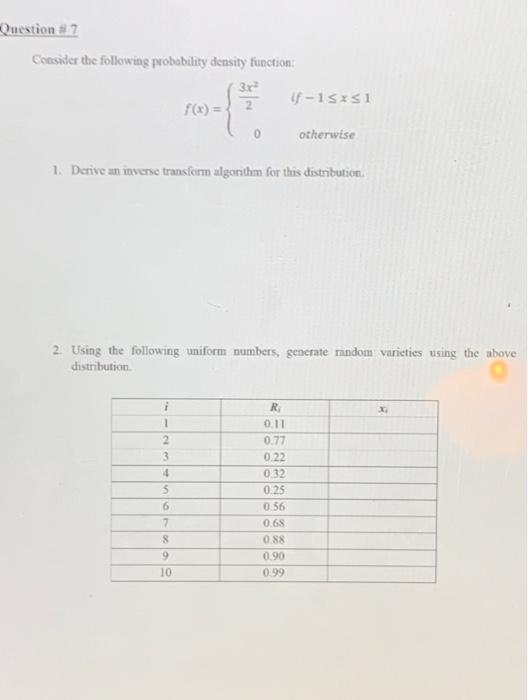 Solved Question #7 Consider the following probability | Chegg.com