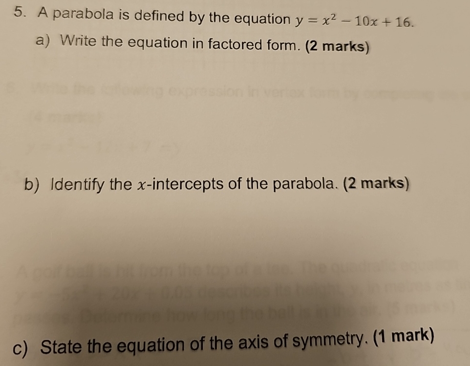 solved-a-parabola-is-defined-by-the-equation-y-x2-10x-16-a-chegg