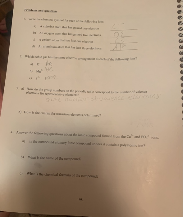 Solved Problems and questions 1. Write the chemical symbol