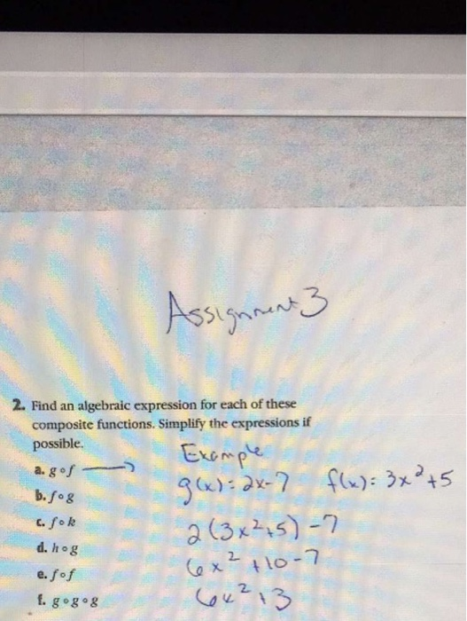 Assignment 2. Find an algebraic expression for each | Chegg.com