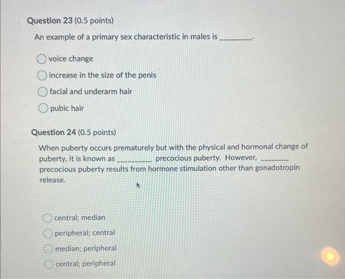 Solved An Example Of A Primary Sex Characteristic In Males