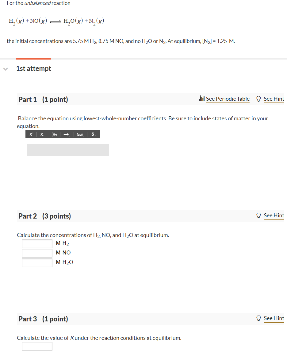 Solved Part 1 (1 ﻿point)Balance the equation using | Chegg.com