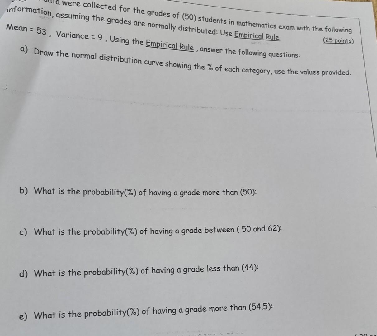 Solved were collected for the grades of (50) students in | Chegg.com