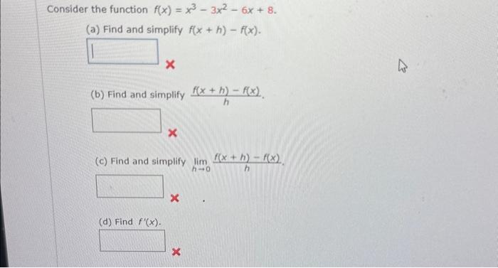 Solved He Function F X X3−3x2−6x 8 Find And Simplify