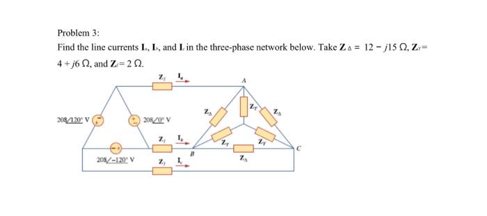 Solved Problem 3: Find the line currents Ii,Ib, and Ic in | Chegg.com