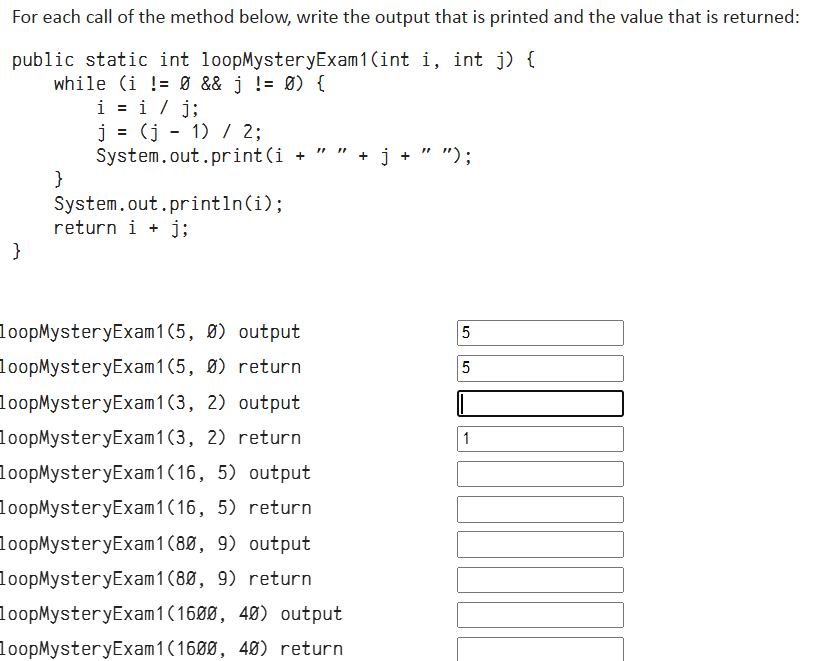 For each call of ﻿the method below, write the output | Chegg.com