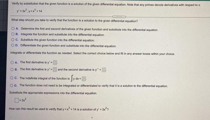 Solved Verify By Substitution That The Given Function Is A | Chegg.com