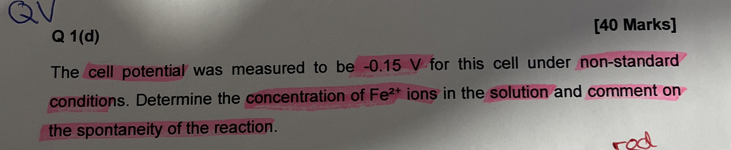 Solved Q D Marks The Cell Potential Was Measured