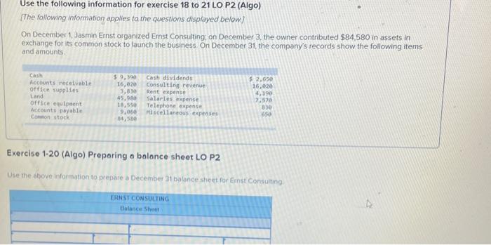 Solved Use the following information for exercise 18 to 21 | Chegg.com
