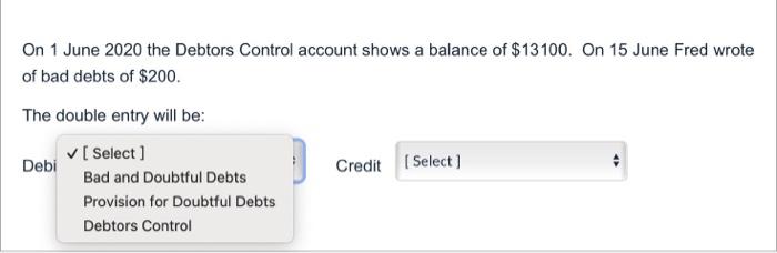 Solved On 1 June 2020 The Debtors Control Account Shows A