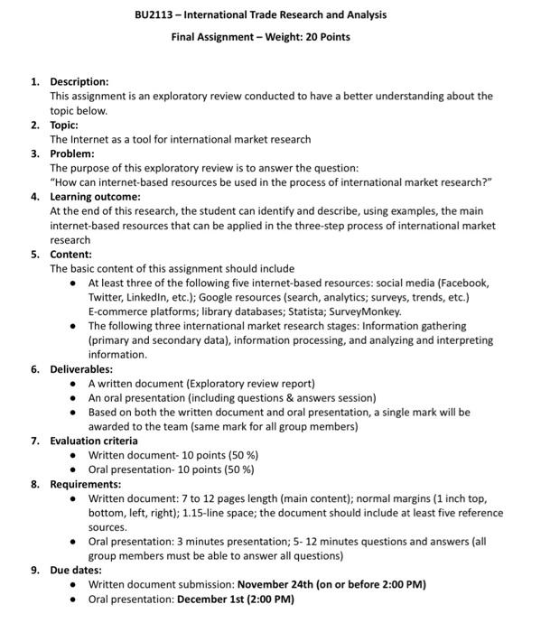 Solved BU2113 - International Trade Research and Analysis | Chegg.com
