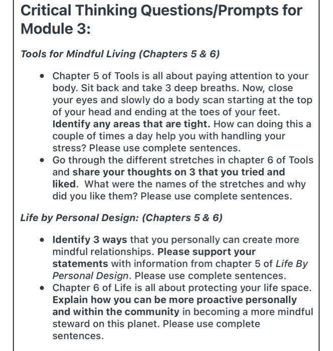 Solved Critical Thinking Questions/Prompts for Module 3: | Chegg.com