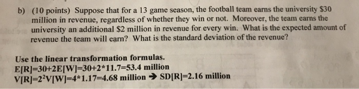 Solved B) (10 Points) Suppose That For A 13 Game Season, The | Chegg.com