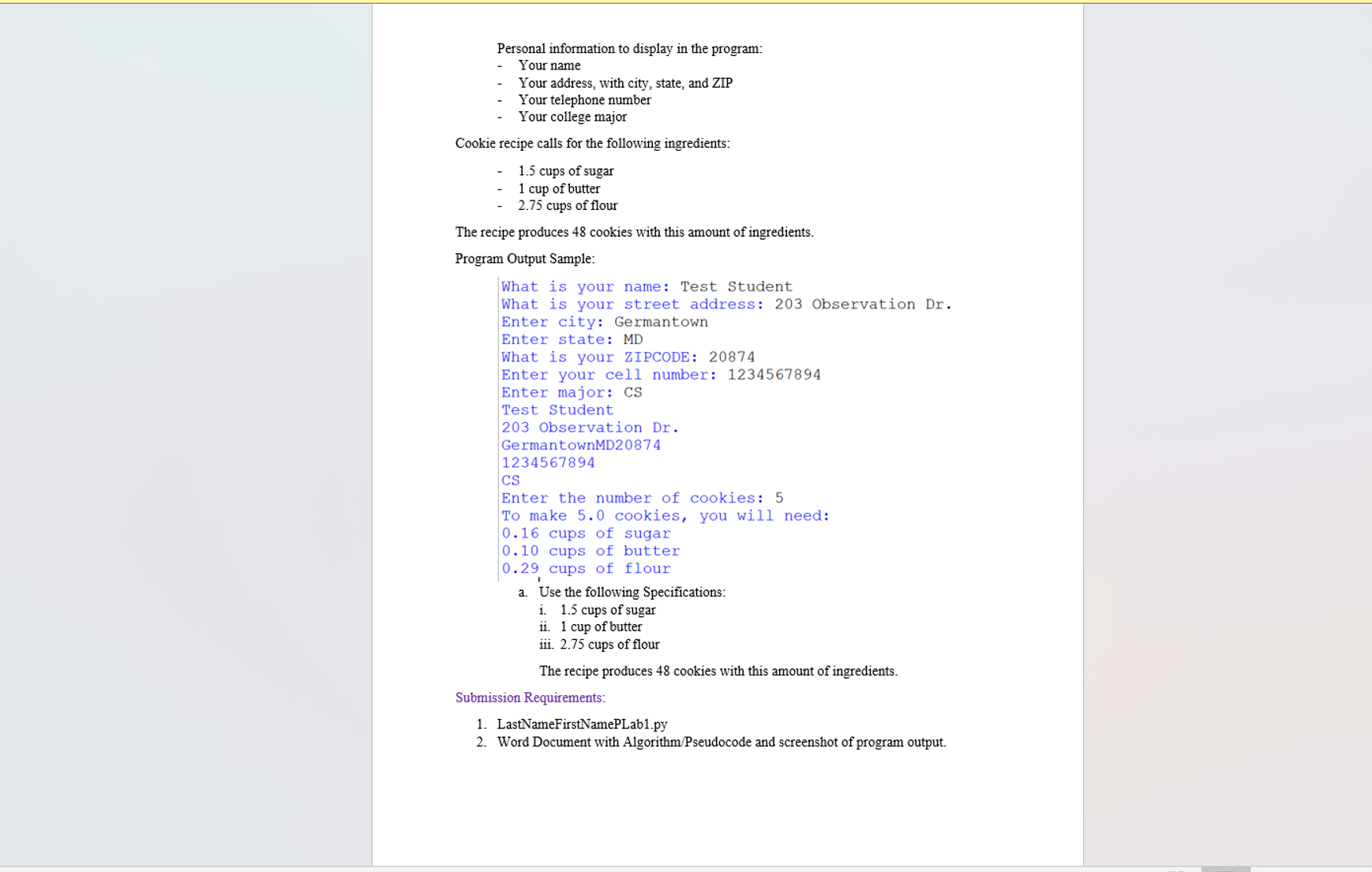 Solved Personal information to display in the program:Your | Chegg.com
