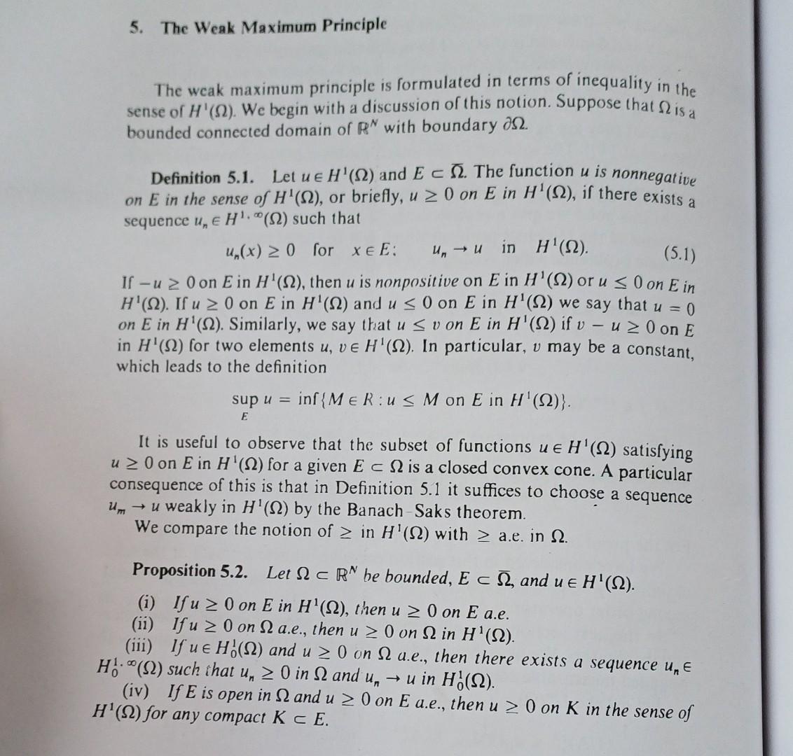 Solved The Weak Maximum Principle Is Formulated In Terms Of 