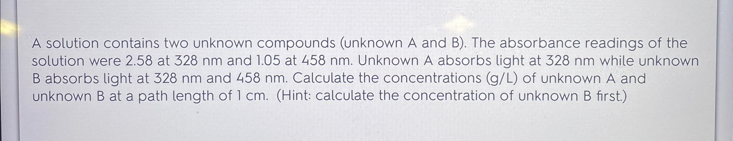 Solved A solution contains two unknown compounds (unknown A | Chegg.com