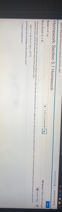 Solved MATH 1850 MSO Elementary Calculus Summer 2020 | Chegg.com