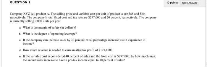 Solved QUESTION 1 10 points Save Answer Company XYZ sell | Chegg.com