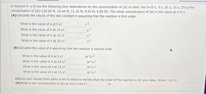 Solved A Reaction A Bhas The Following Time Dependence For 4846