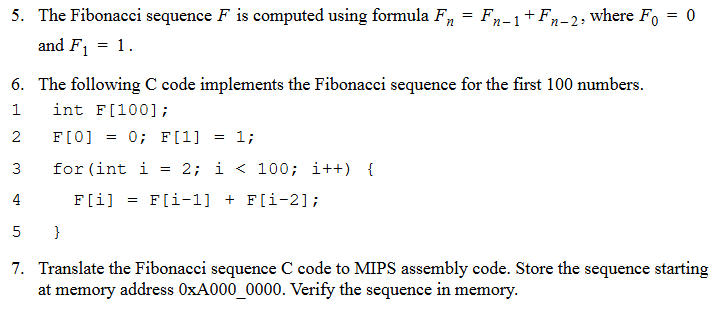 The Fibonacci sequence F is ﻿computed using formula | Chegg.com image.