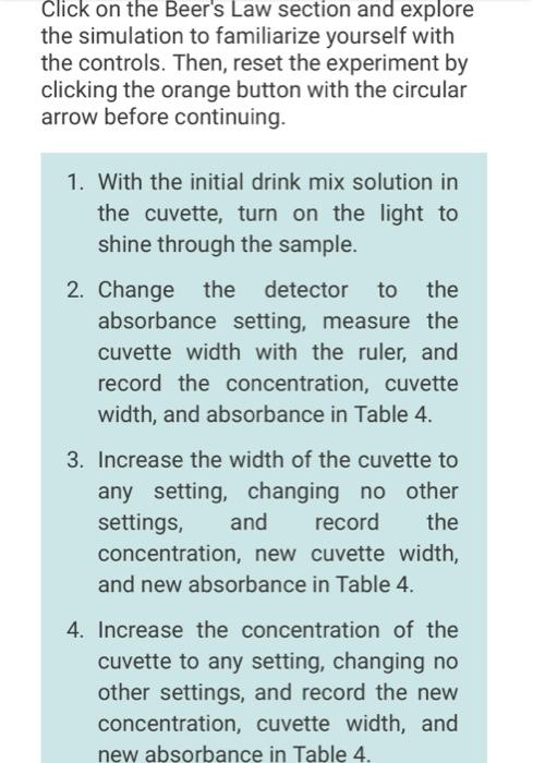 Open the PhET lab simulation for Beer's Law in a new | Chegg.com