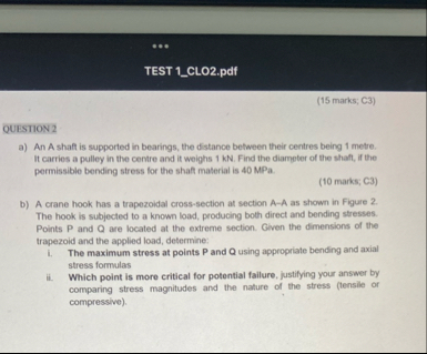 [Solved]: TEST 1_CLO2.pdf (15 marks; C3) QUESTION2 a) An A s