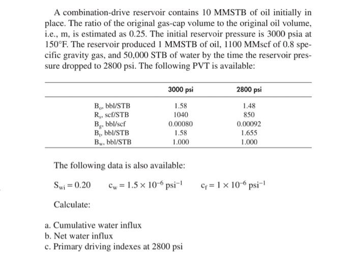 Solved A combinationdrive reservoir contains 10 MMSTB of