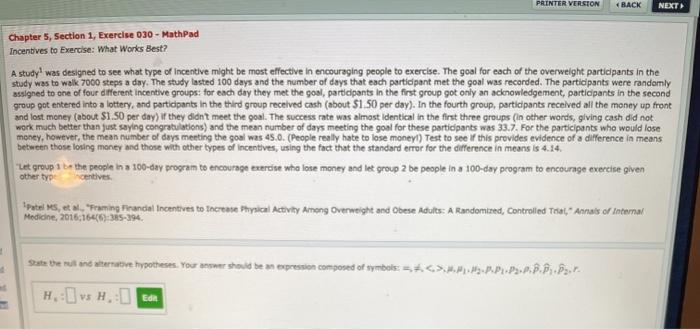 Solved PRINTER VERSION BACK NEXT Chapter 5, Section 1, | Chegg.com