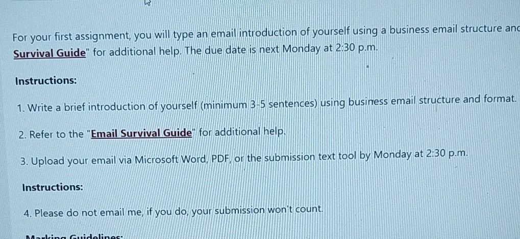 Solved For your first assignment, you will type an email | Chegg.com