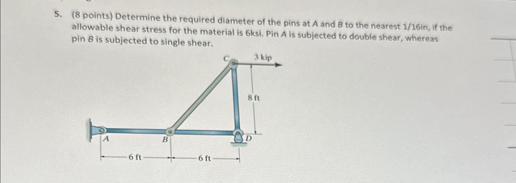 Solved Determine the required diameter of the pins at A and | Chegg.com