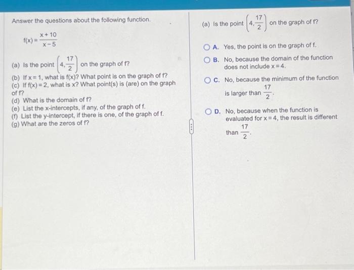 Solved Answer the questions about the following function. | Chegg.com