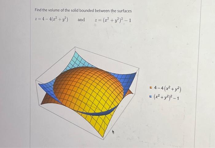 Solved Find the volume of the solid bounded between the | Chegg.com