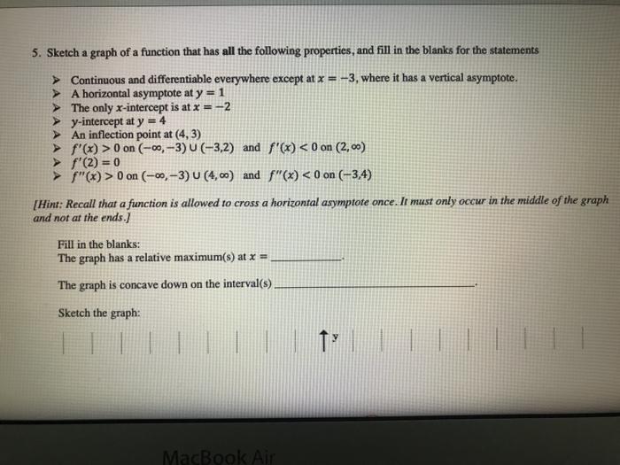 Solved 5. Sketch a graph of a function that has all the | Chegg.com