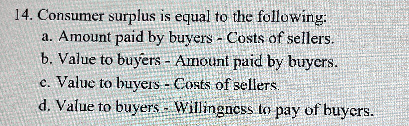 Solved Consumer surplus is equal to the following:a. ﻿Amount | Chegg.com