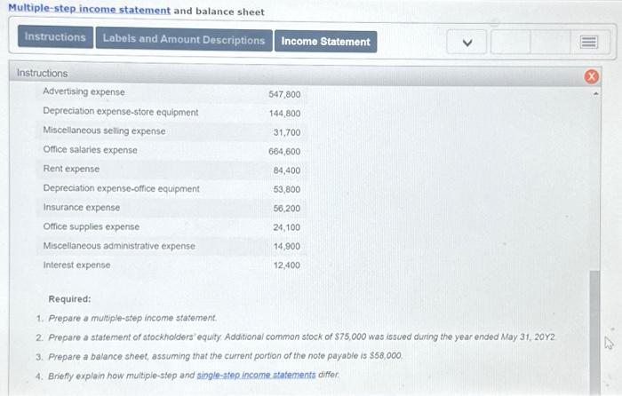 Solved Multiple-step income statement and balance | Chegg.com