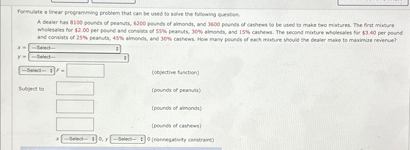 Solved Formulate a linear programming problem that can be | Chegg.com