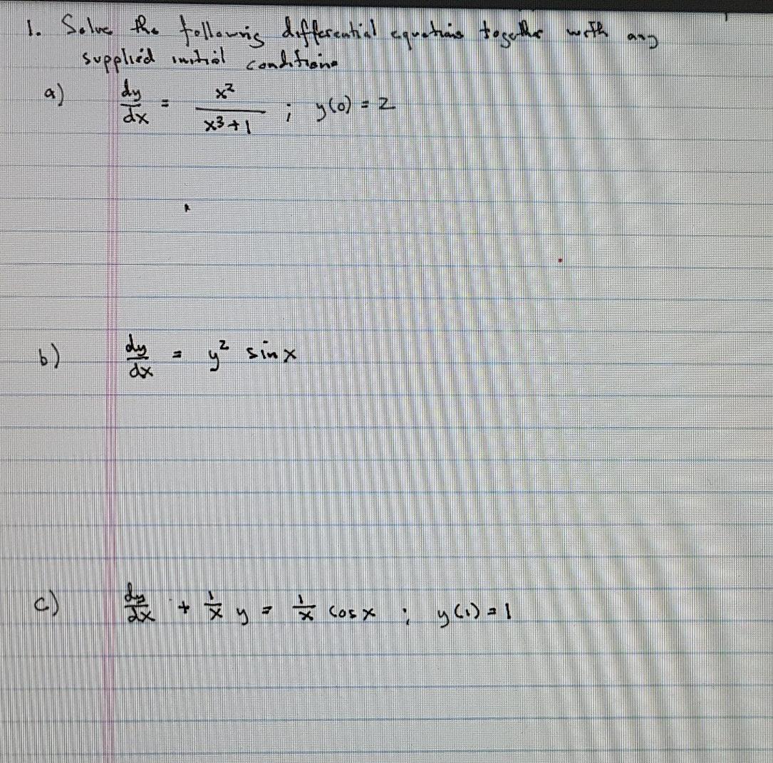 Solved 1 Solve The Following Differential Equations