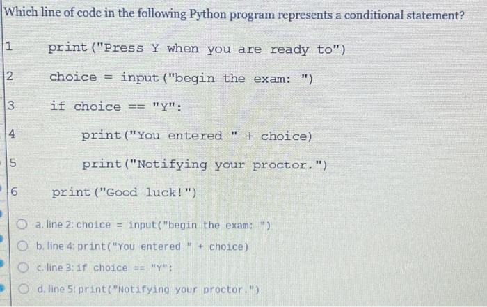 Solved Which line of code in the following Python program | Chegg.com