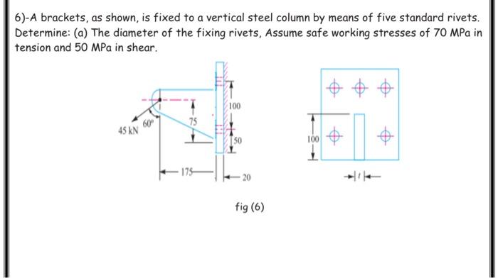 Solved 6)-A brackets, as shown, is fixed to a vertical steel | Chegg.com