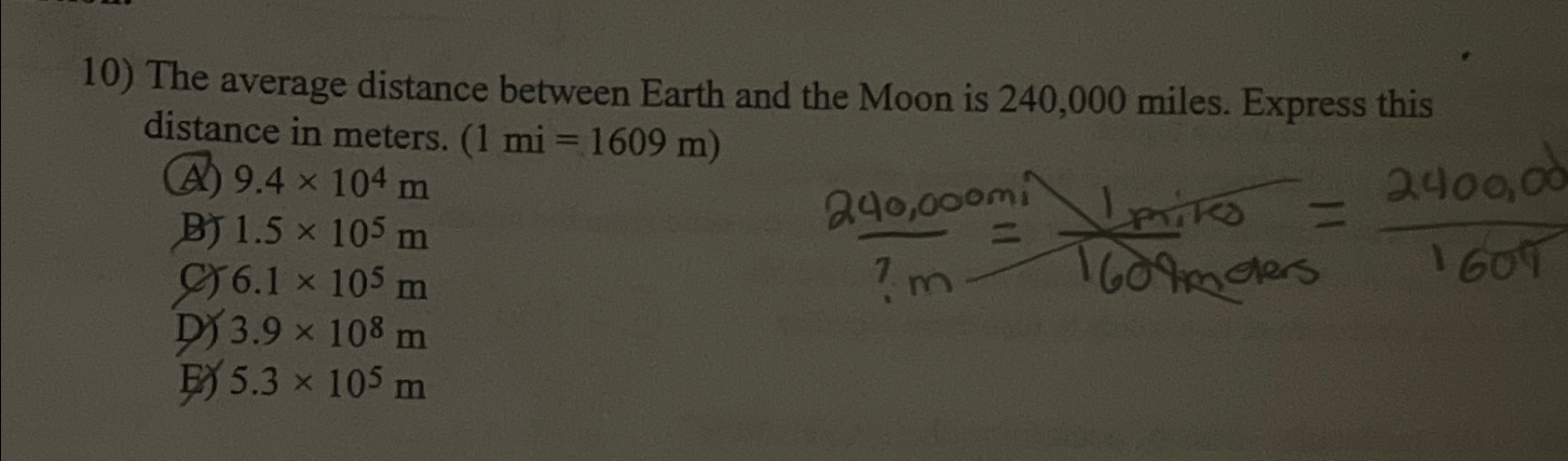 Solved The average distance between Earth and the Moon is | Chegg.com