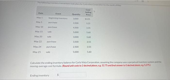 Solved Calculate the ending inventory balance for Carla | Chegg.com