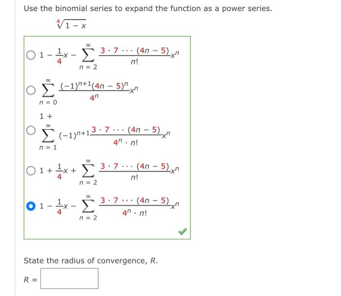 Solved Use the binomial series to expand the function as a | Chegg.com