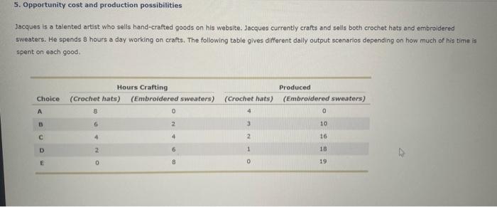 Solved 5. Opportunity Cost And Production Possibilities | Chegg.com