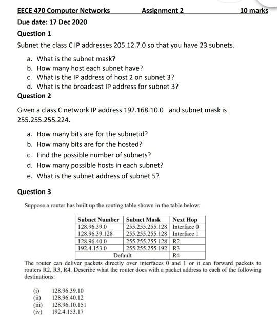 Solved EECE 470 Computer Networks Assignment 2 10 Marks Due | Chegg.com