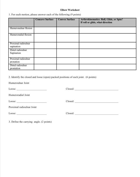 Solved Elbow Worksheet 1. For each motion please answer Chegg