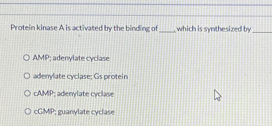 Solved Protein kinase A is activated by the binding of which | Chegg.com
