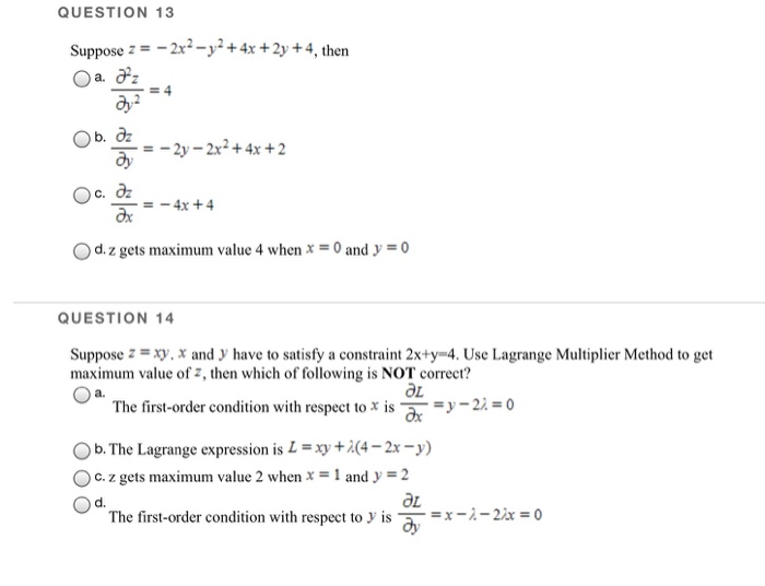 Solved 4 Question 13 Suppose 2 2x2 Y2 4x 2y Chegg Com